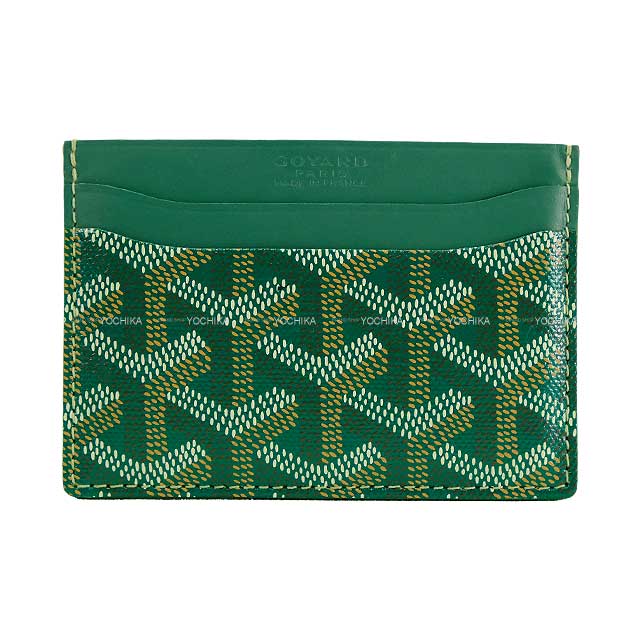 [Pre-loved] GOYARD card holder Saint-Sulpice Herringbone Green PVC coated canvas /Calf[LIKE NEW][Authentic]