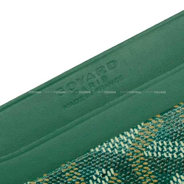 [Pre-loved] GOYARD card holder Saint-Sulpice Herringbone Green PVC coated canvas /Calf[LIKE NEW][Authentic]