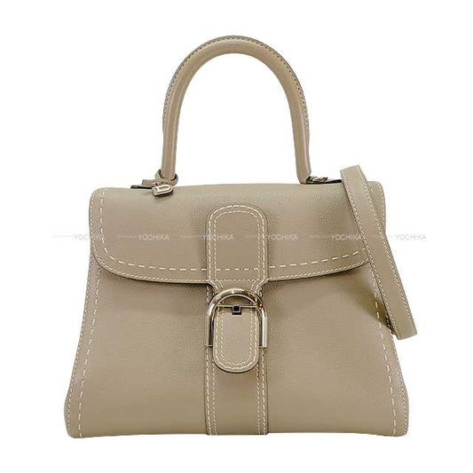 [Pre-loved] Delvaux Handbag Brillant MM Surpique Stitch Mirror with Initial Tourterelle/Ivory Rodeo Calf Silver HW AA0555ADW0AKSPA[USED SA][Authentic]