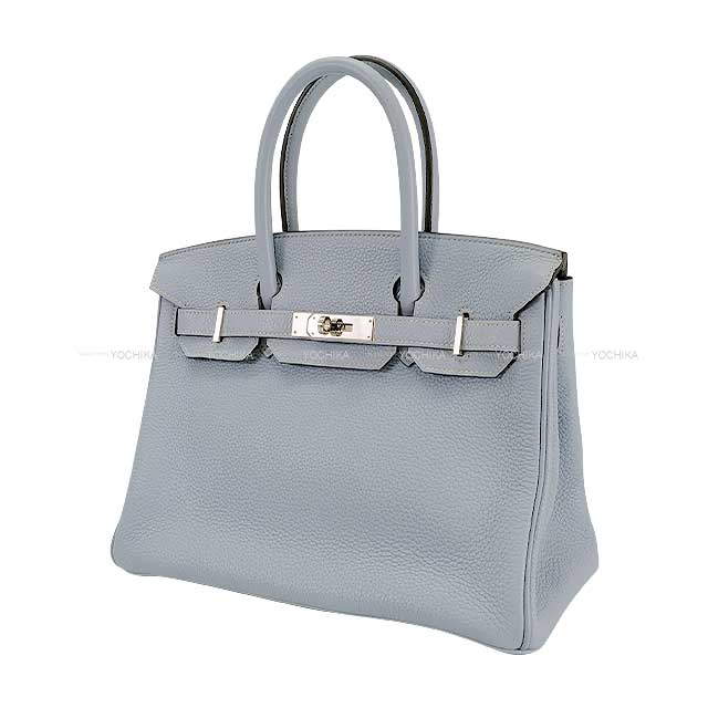 [Pre-loved] HERMES Handbag Birkin30 Bleu Lin Taurillon Clemence Silver HW Stamp □Q[LIKE NEW][Authentic]