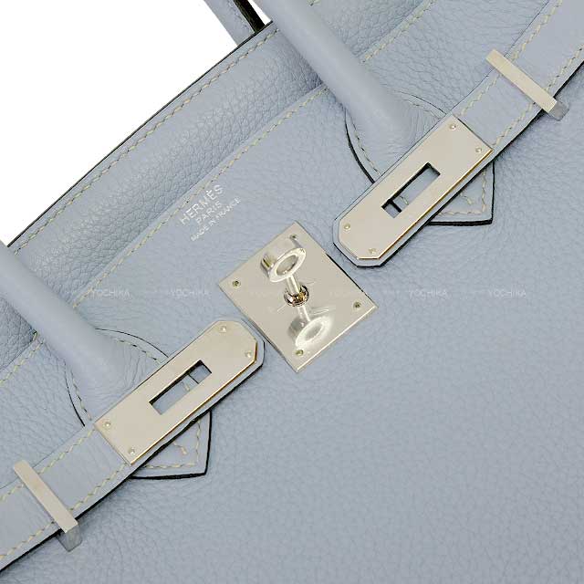 [Pre-loved] HERMES Handbag Birkin30 Bleu Lin Taurillon Clemence Silver HW Stamp □Q[LIKE NEW][Authentic]