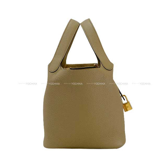 HERMES Handbag Picotin Lock 18 PM Beige Marfa Taurillon Clemence Gold HW Stamp K[EXCELLENT][Authentic]