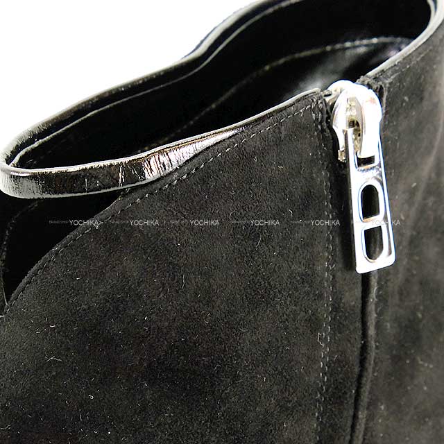 [Pre-loved] HERMES booties Short  Booties #38 Noir (Black) Velor Silver HW[LIKE NEW][Authentic]