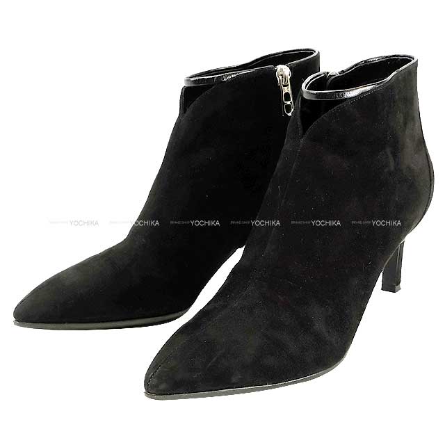 [Pre-loved] HERMES booties Short  Booties #38 Noir (Black) Velor Silver HW[LIKE NEW][Authentic]