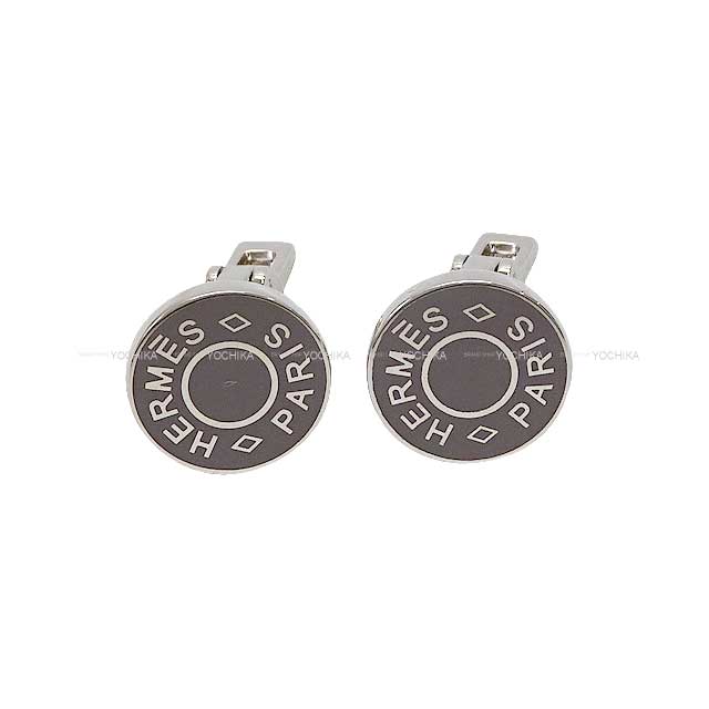 HERMES Cufflinks Licol 2 Etain Lacquer Metal Silver HW[BRAND NEW][Authentic]