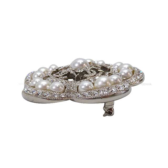 CHANEL broach Camellia Coco Mark Star Rhinestone pearl  Silver AB3524[EXCELLENT][Authentic]