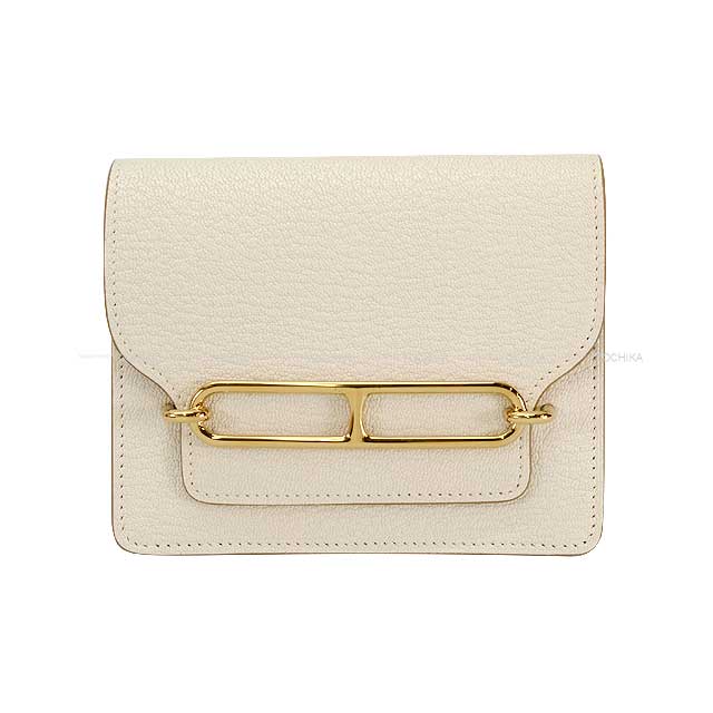 HERMES Bi-fold wallet Roulis Slim Craie Chevre Myzore Champagne Gold HW Stamp B[EXCELLENT][Authentic]