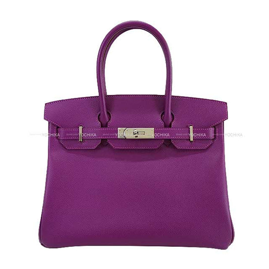 [Pre-loved] HERMES Handbag Birkin30 Anemone Ever Grain Silver HW Stamp □R[LIKE NEW][Authentic]