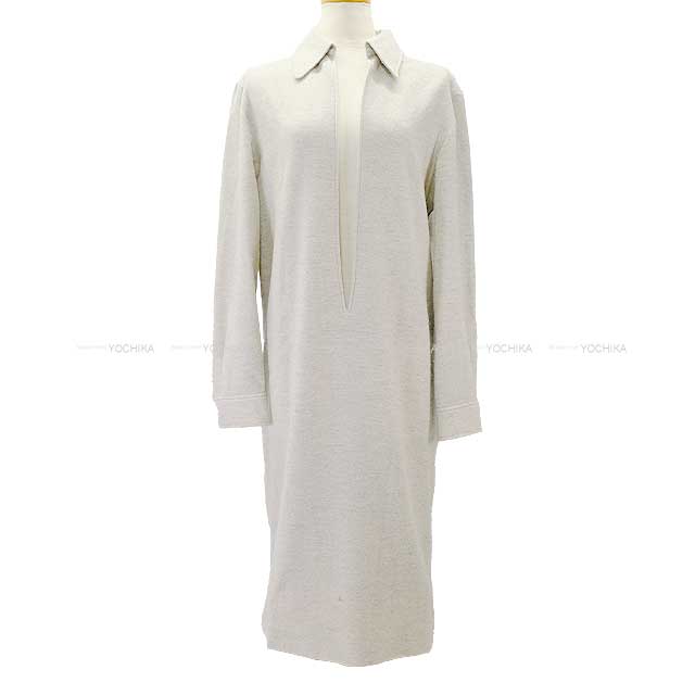 [Pre-loved] HERMES One‐piece dress by Martin Margiela Vareuse Open collar knit shirt Dress Sold Grey Cashmere100% 38[USED SA][Authentic]