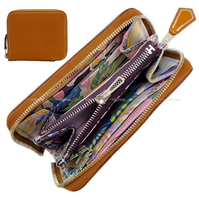 HERMES Bi-fold wallet Azap Silk'in Compact EN LIBERTE! Gold/Cassis Veau Epsom/Silk/Veau Barenia Silver HW Stamp U[EXCELLENT][Authentic]