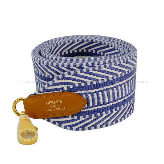 HERMES shoulder strap Bandouliere 50mm 105cm Sangles Caval Bleu Brighton(7E)/Ecru/Gold(37) (Toile/Swift) Gold HW Stamp C[EXCELLENT][Authentic]