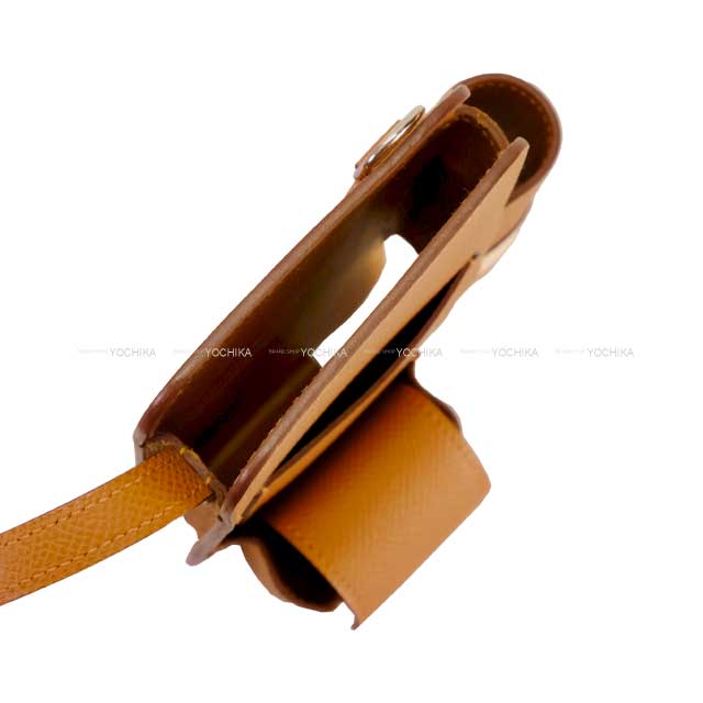 [Pre-loved] HERMES Carrying case Smartphone case HERMES way lipstick case Gold/Nata/Orange Ever Grain Silver HW Stamp U[LIKE NEW][Authentic]