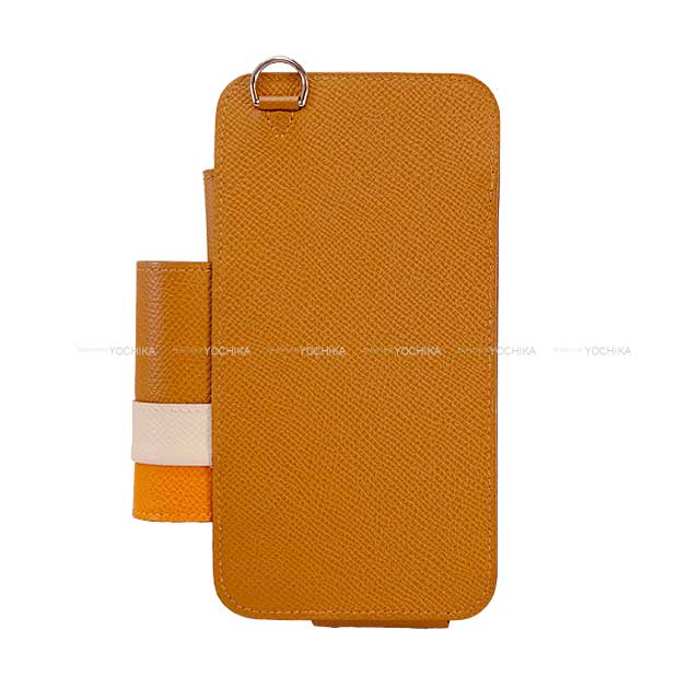 [Pre-loved] HERMES Carrying case Smartphone case HERMES way lipstick case Gold/Nata/Orange Ever Grain Silver HW Stamp U[LIKE NEW][Authentic]