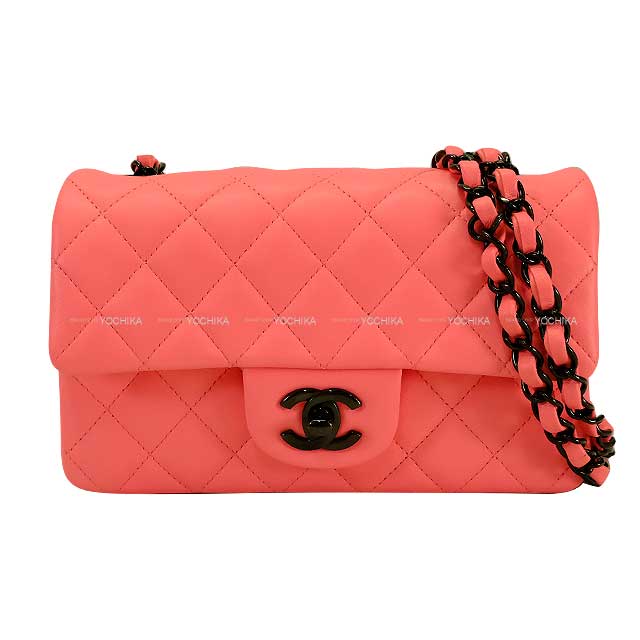 CHANEL Shoulder bag Mini Matelasse 20 Coco mark Chain Pink Lambskin Black HW A69900[EXCELLENT][Authentic]