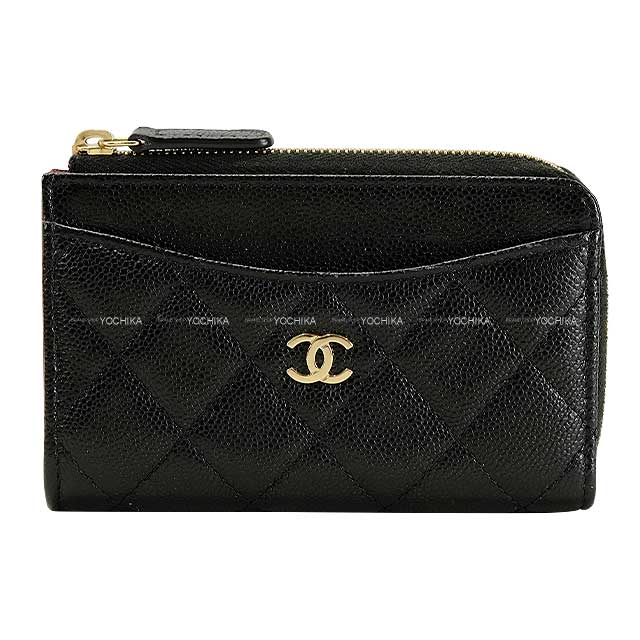 [Pre-loved] CHANEL card holder Fragment Timeless Classic Noir (Black) Graind Calf(Caviarskin) Champagne Gold HW[LIKE NEW][Authentic]