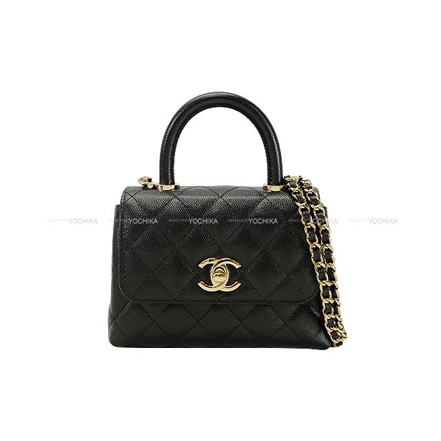 CHANEL Clutch bag Coco Handle Mini Chain Noir (Black) Graind Calf(Caviarskin) Champagne Gold HW AP4244[BRAND NEW][Authentic]