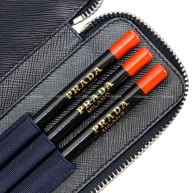 PLASTIC GIRL pencil case Stationery set of 3 pencils Navy Saffiano leather[BRAND NEW][Authentic]