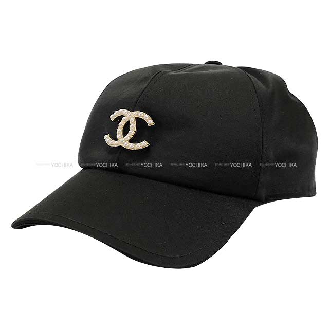 CHANEL cap Big COCO mark Pearl #Free Noir (Black) Cotton AA9129[EXCELLENT][Authentic]