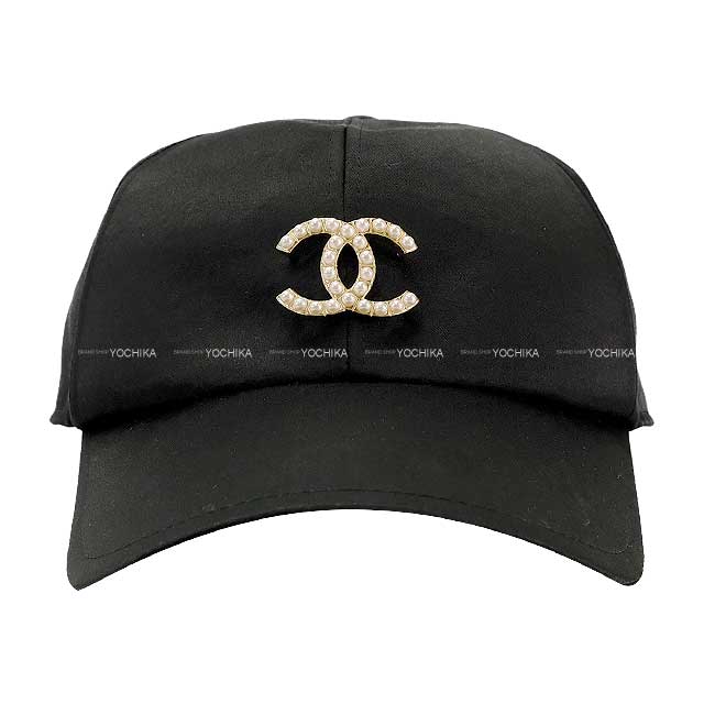 CHANEL cap Big COCO mark Pearl #Free Noir (Black) Cotton AA9129[EXCELLENT][Authentic]