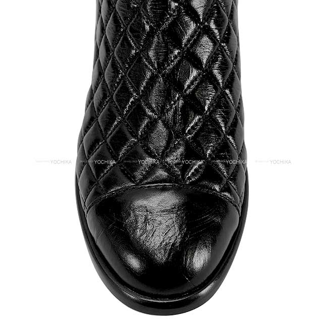 CHANEL boots Long boots Quilted COCO mark Noir (Black) Crumpled calfskin ＃37 G34098[EXCELLENT][Authentic]