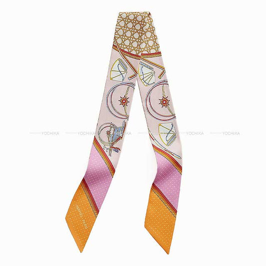 2024AW NEW HERMES scarf Twilly Les Voitures a Transformation Rose/Blanc (White)/Soleil Silk100%[BRAND NEW][Authentic]