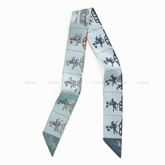 2024AW NEW HERMES scarf Twilly Hermes Parade Bleu Glacier(8U)/Vert Amande(63)/Oar Cotton100%[BRAND NEW][Authentic]