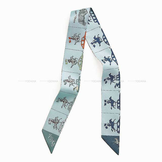 2024AW NEW HERMES scarf Twilly Hermes Parade Bleu Glacier(8U)/Vert Amande(63)/Oar Cotton100%[BRAND NEW][Authentic]