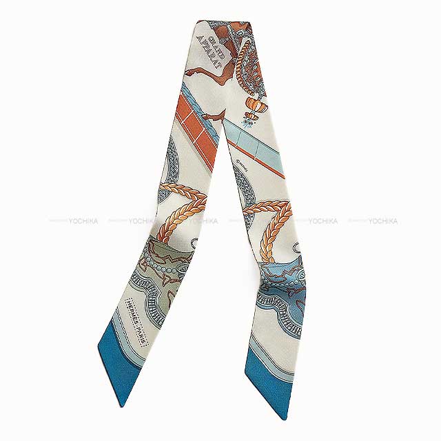 2024AW NEW HERMES scarf Twilly Grand Apparat Cream/Blue/Terracotta Silk100%[EXCELLENT][Authentic]