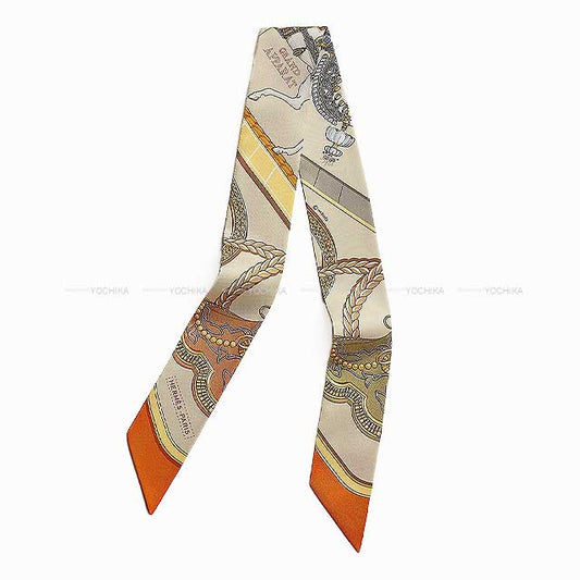 2024AW NEW HERMES scarf Twilly Grand Apparat Beige/Orange/Yellow Silk100%[BRAND NEW][Authentic]