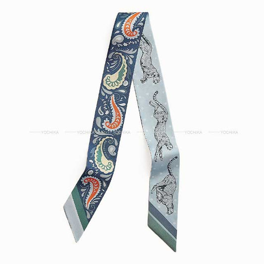 2024AW NEW HERMES scarf Twilly Guepards Bandana Marine Clair/Bleu Ciel/Green Silk100%[BRAND NEW][Authentic]