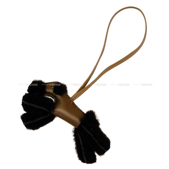 HERMES bag charm Buddy Dog Noir (Black)/Chocolat/Etoupe Agneau Milo/Mouton Stamp W[EXCELLENT][Authentic]