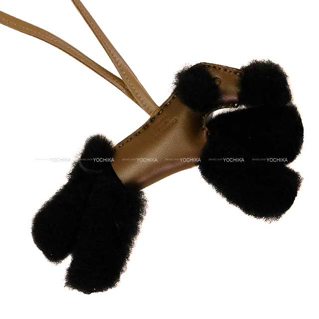 HERMES bag charm Buddy Dog Noir (Black)/Chocolat/Etoupe Agneau Milo/Mouton Stamp W[EXCELLENT][Authentic]