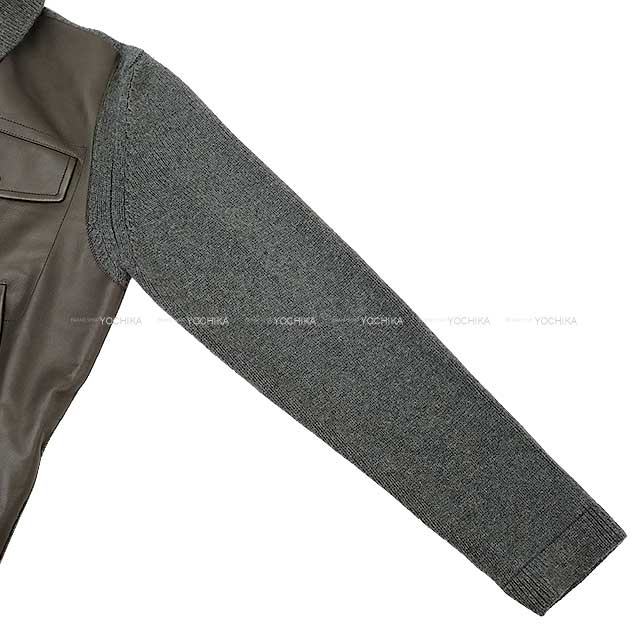 HERMES Long sleeve shirt Mens Over All-over Shirt Front Desk Leather Brown/Grey Wool Vaux Spall M Silver HW[BRAND NEW][Authentic]