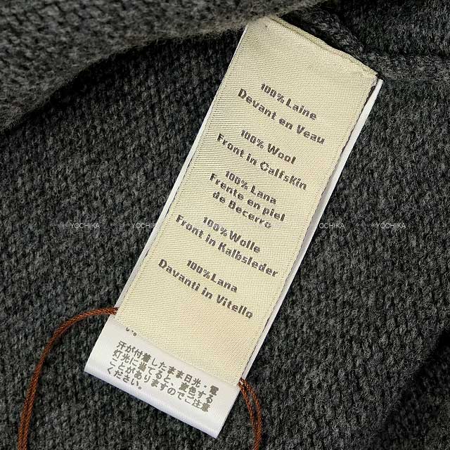 HERMES Long sleeve shirt Mens Over All-over Shirt Front Desk Leather Brown/Grey Wool Vaux Spall M Silver HW[BRAND NEW][Authentic]