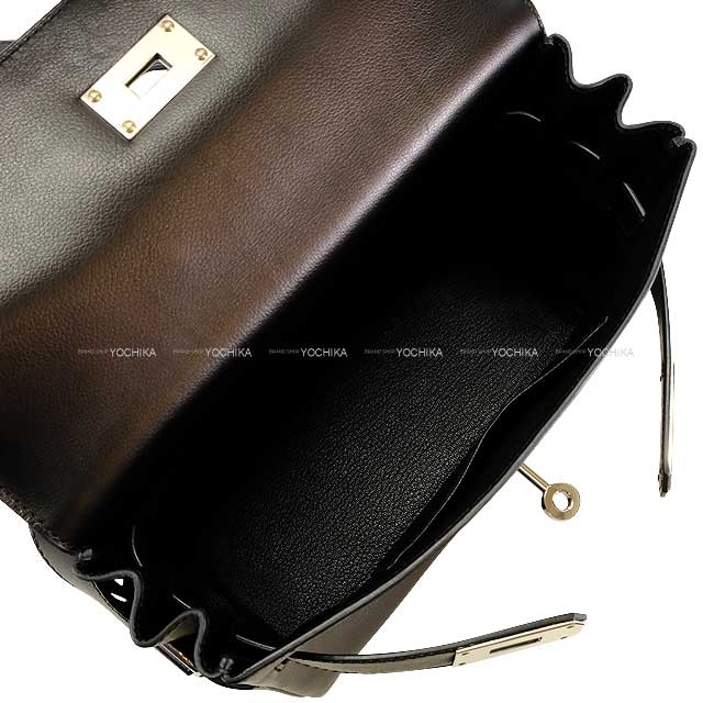 [Pre-loved] HERMES Shoulder bag Kelly Messenger 24 PM Noir (Black) Ever Grain Silver HW Stamp B[USED SA][Authentic]