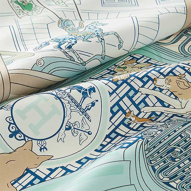 2024SS HERMES scarf Carre 90 MYSTRE AU 24 Gris Perle/Vert/Yellow Silk100%[BRAND NEW][Authentic]