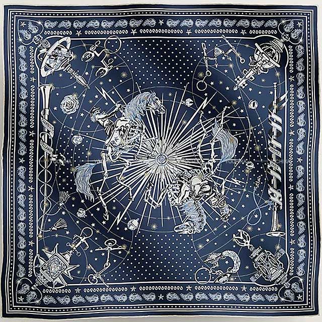 2023AW HERMES scarf Carre 55 CHORUS STELLARUM Marine/White/Black Silk100%[EXCELLENT][Authentic]