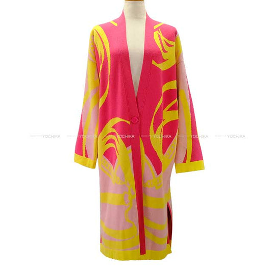 [Pre-loved] 2022AW HERMES Cardigan Ladies Long La Promenade du Matin Pink/Yellow Cashmere100% 34[LIKE NEW][Authentic]