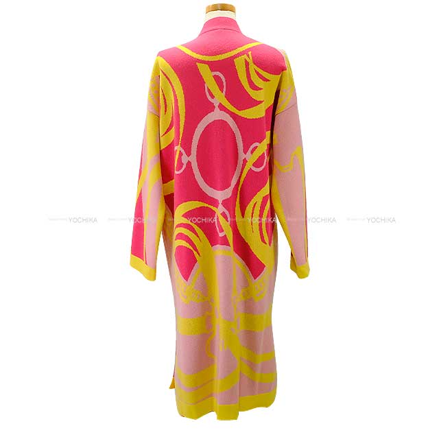 [Pre-loved] 2022AW HERMES Cardigan Ladies Long La Promenade du Matin Pink/Yellow Cashmere100% 34[LIKE NEW][Authentic]