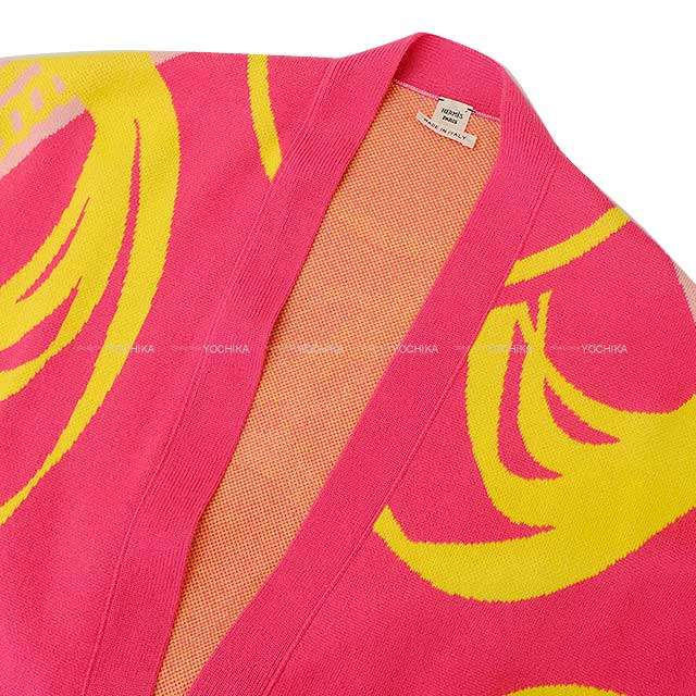 [Pre-loved] 2022AW HERMES Cardigan Ladies Long La Promenade du Matin Pink/Yellow Cashmere100% 34[LIKE NEW][Authentic]