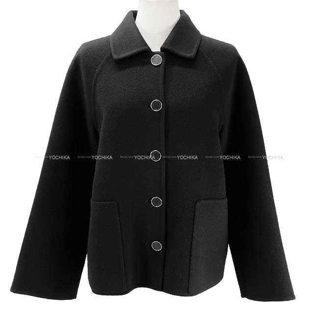 2023AW HERMES Ladies Short Coat Sellier Button  Noir (Black) Cashmere100% 36[BRAND NEW][Authentic]