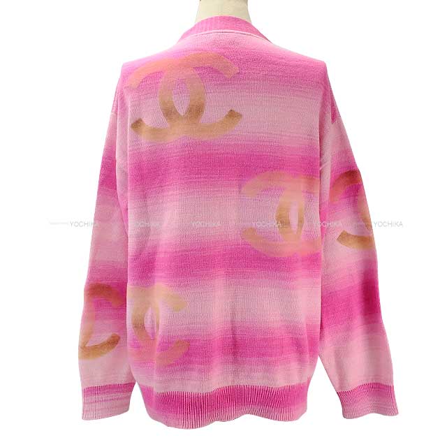 [Pre-loved] 2024 Cruise CHANEL Cardigan Big COCO mark gradient button cardigan Pink/Multicolor 70% cotton/30% cashmere 40 P76542[LIKE NEW][Authentic]