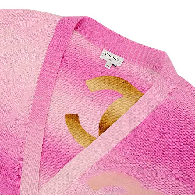 [Pre-loved] 2024 Cruise CHANEL Cardigan Big COCO mark gradient button cardigan Pink/Multicolor 70% cotton/30% cashmere 40 P76542[LIKE NEW][Authentic]