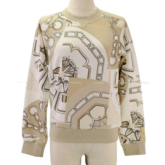 2024 NEW HERMES Sweat Shirt KALEIDO SCOPE EFFECT Beige Cotton100%[EXCELLENT][Authentic]