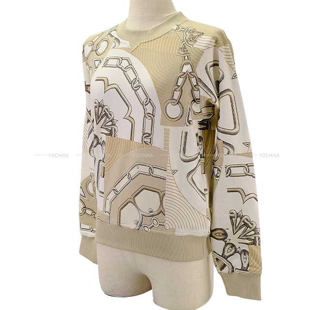 2024 NEW HERMES Sweat Shirt KALEIDO SCOPE EFFECT Beige Cotton100%[EXCELLENT][Authentic]