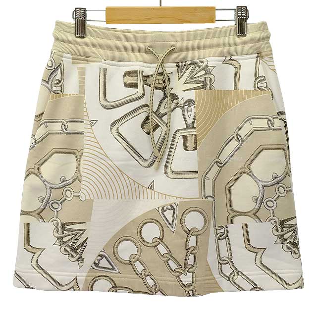 2024 NEW HERMES mini skirt Sweat KALEIDO SCOPE EFFECT Beige Cotton100% 36[EXCELLENT][Authentic]