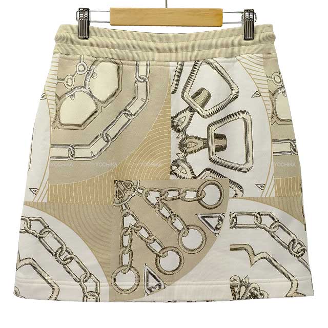 2024 NEW HERMES mini skirt Sweat KALEIDO SCOPE EFFECT Beige Cotton100% 36[EXCELLENT][Authentic]