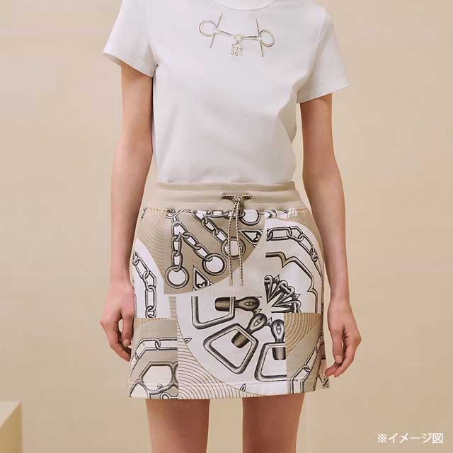 2024 NEW HERMES mini skirt Sweat KALEIDO SCOPE EFFECT Beige Cotton100% 36[EXCELLENT][Authentic]