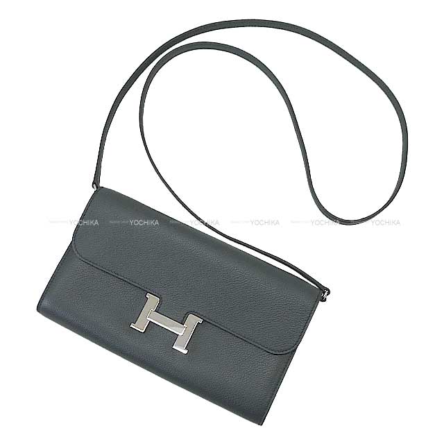 [Pre-loved] HERMES long wallet Constance Long wallet To Go Gris Misty Evercolor Silver HW Stamp W[LIKE NEW][Authentic]