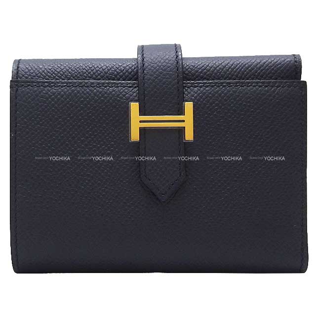 HERMES Tri-fold wallet Bearn Combine Blue Navy Veau Epsom Gold HW Stamp B[BRAND NEW][Authentic]